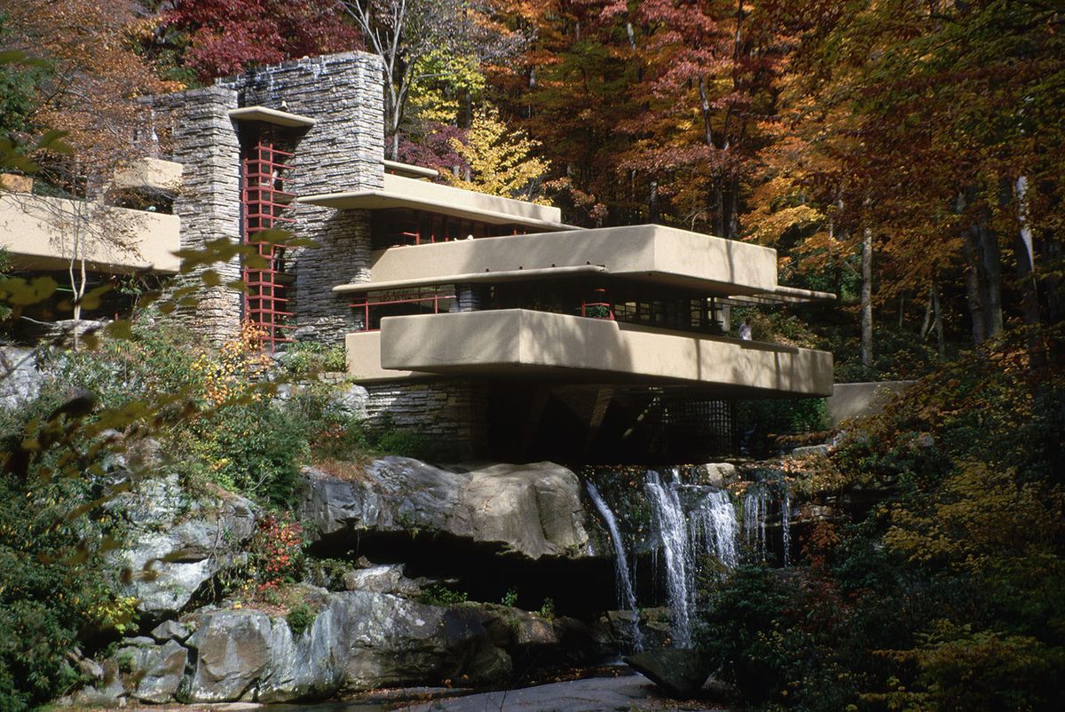 <p>Frank Lloyd Wright's 1935 masterpiece, <a href="https://www.fallingwater.org">Fallingwater</a>, was partially built over a waterfall, so that the home blends seamlessly into its natural surroundings.</p>