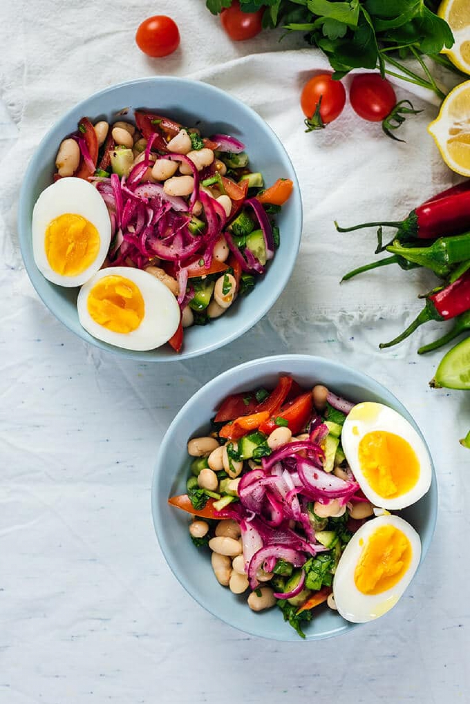 <p>Middle Eastern countries like Turkey have the most amazing array of salads, and this <em>piyaz</em>, or white bean salad, is no exception. Made with chopped vegetables, herbs, hard-boiled eggs, pickled onions and a sumac-seasoned dressing, it's bursting with fresh flavors and healthy protein. <a href="https://www.giverecipe.com/turkish-white-bean-salad/" rel="noopener">Get the recipe here.</a></p>