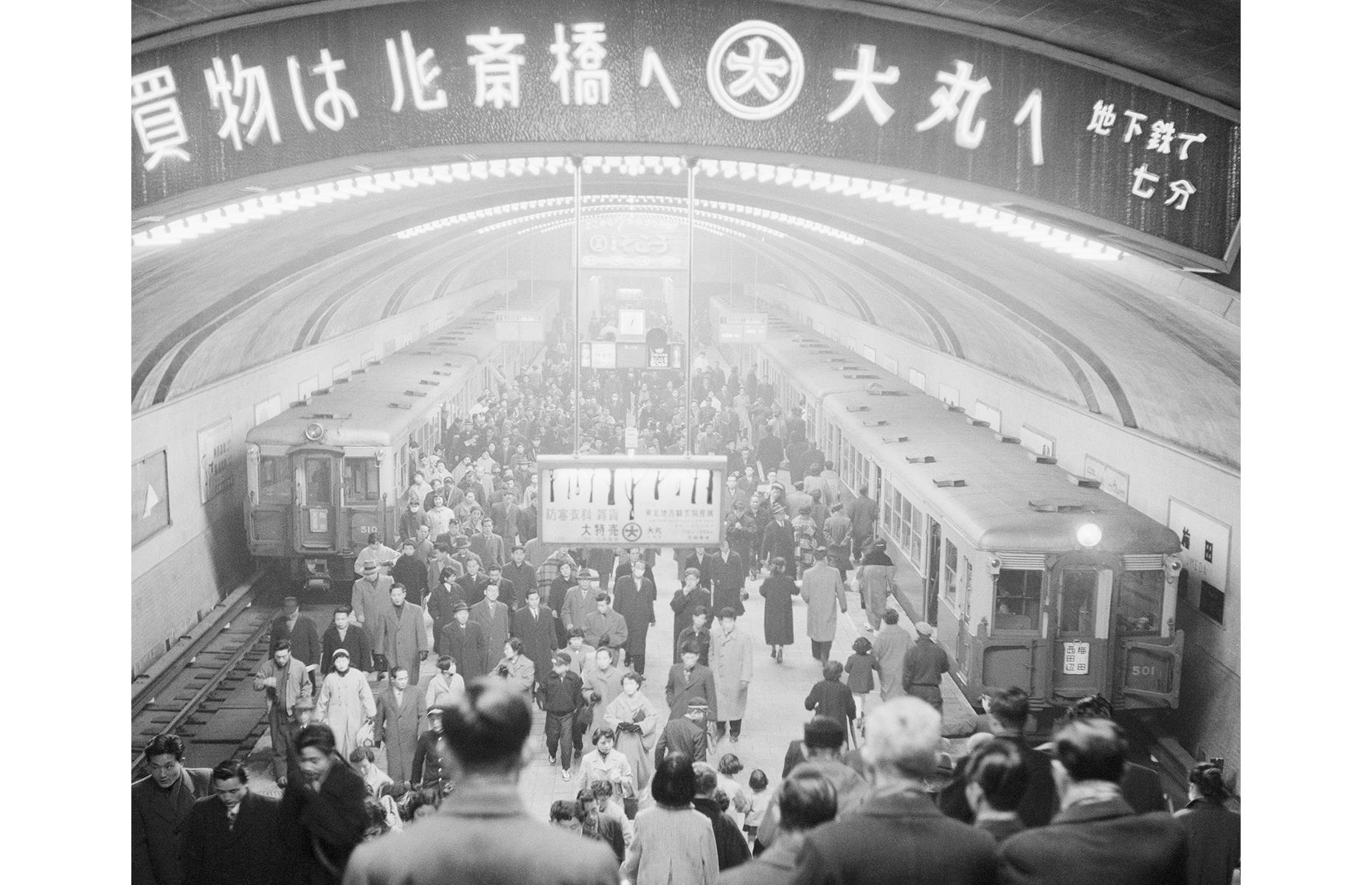 <p>Japan's first subway system opened in Tokyo in 1927, and Osaka soon followed suit in 1933. This photo dating from 1956 shows thronging crowds as far as the eye can see at an Osaka station.</p>  <p><strong><a href="https://www.loveexploring.com/galleries/97614/incredible-images-that-capture-the-history-of-train-travel">Discover the amazing history of train travel</a></strong></p>