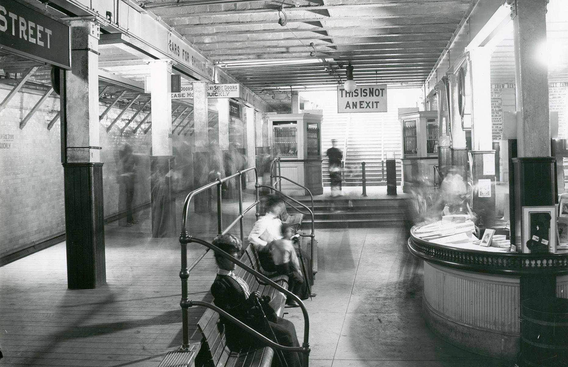 New York City's subway system may be the most famous in America, but it's not the oldest. That honor goes to Boston, whose underground rail services debuted in 1897 with the Green Line, running through Tremont Street. This photo was taken a few years later, in 1901, and shows passengers waiting underground at Park Street station, another stop on the Green Line.
