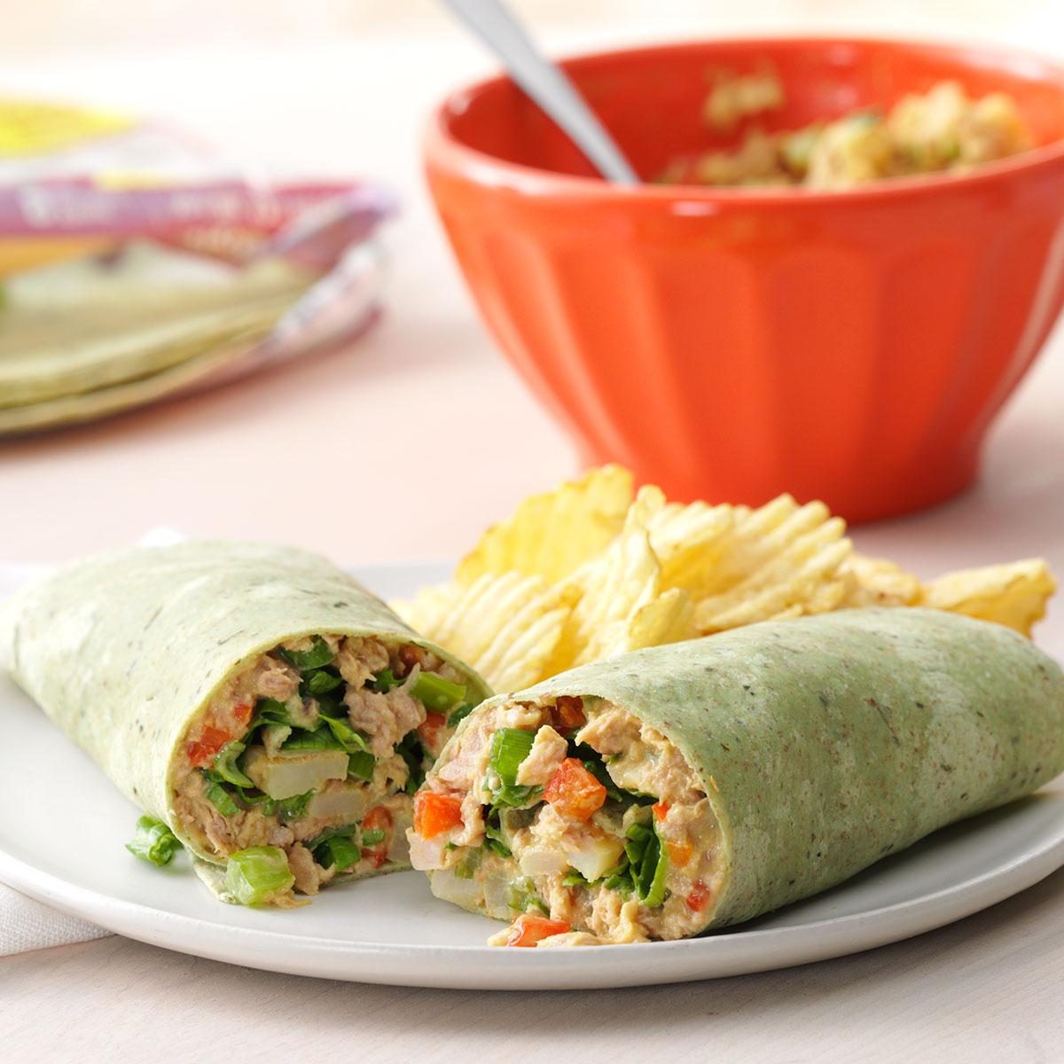 <p>Packed with protein-rich tuna and fresh, crunchy veggies, these colorful wraps have sensational flavor—and they're good for you, too. —Edie Farm, Farmington, New Mexico</p> <div class="listicle-page__buttons"> <div class="listicle-page__cta-button"><a href='https://www.tasteofhome.com/recipes/crunchy-tuna-wraps/'>Get Recipe</a></div> </div>