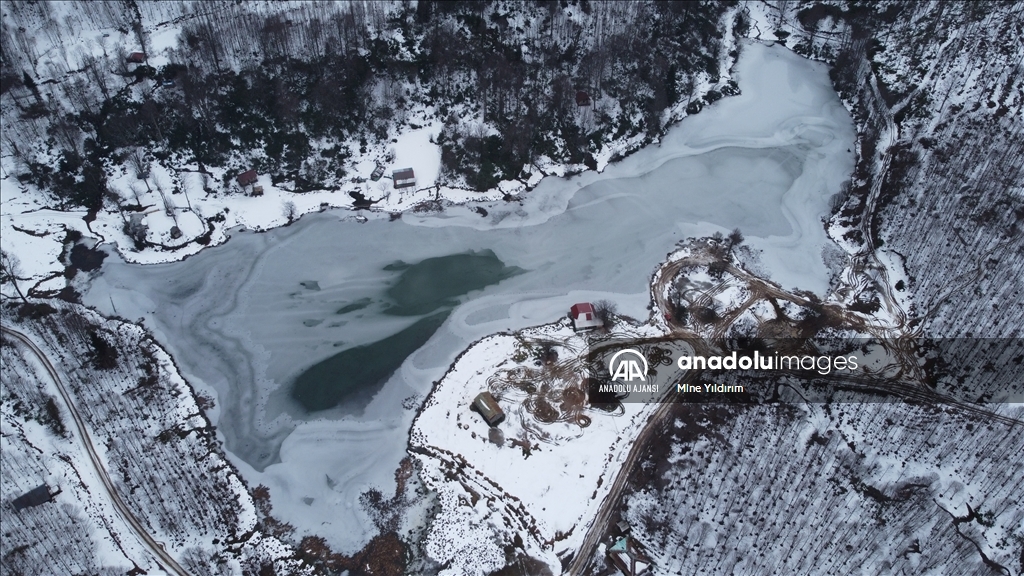 sakarya'daki keremali gölü'nün yüzeyi buz tuttu