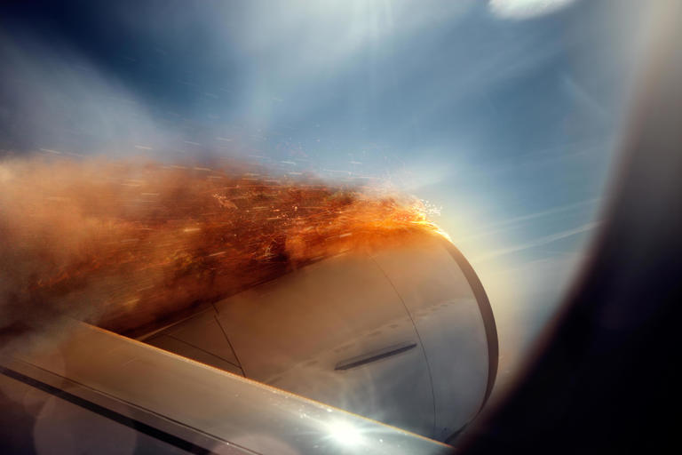 Fireball from plane's engine sparks grass fire during takeoff
