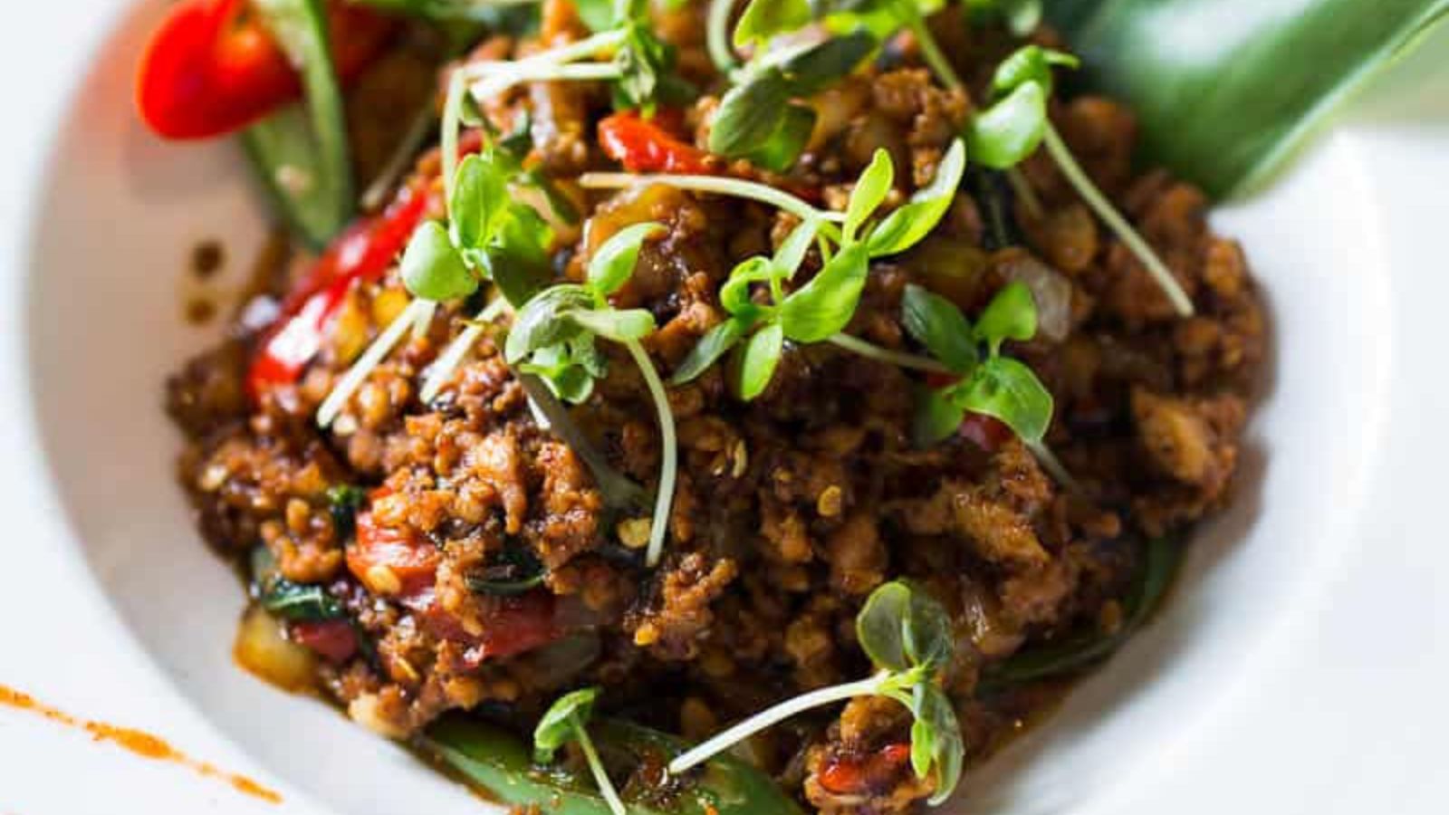 <p>With its classic Thai flavours, the Pad Ka Pow Gai is in short, a Thai basil chicken recipe. I don’t suspect many of you speak Thai. I for sure don’t. Anyways, in its original form, it’s quite spicy.</p><p><strong>Recipe: <a href="https://www.greedygourmet.com/recipes-for-diets/gluten-free/pad-ka-pow-gai/">pad ka pow</a></strong></p>