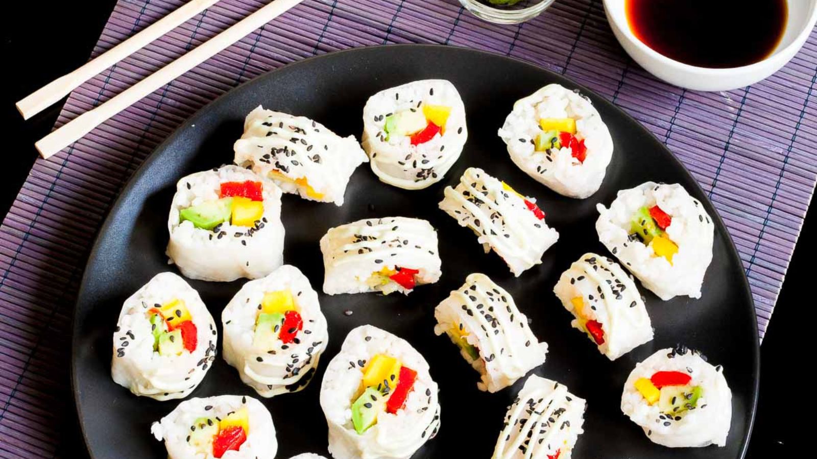 <p>These rice paper sushi rolls are a delicious and refreshing alternative to traditional sushi, filled with a combination of sweet mango, creamy avocado, and roasted red pepper, and served with a zesty wasabi mayo. Perfect for a light lunch or snack!</p><p><strong>Recipe: <a href="https://mypureplants.com/rice-paper-sushi-without-seaweed/">rice paper sushi without seaweed</a></strong></p>