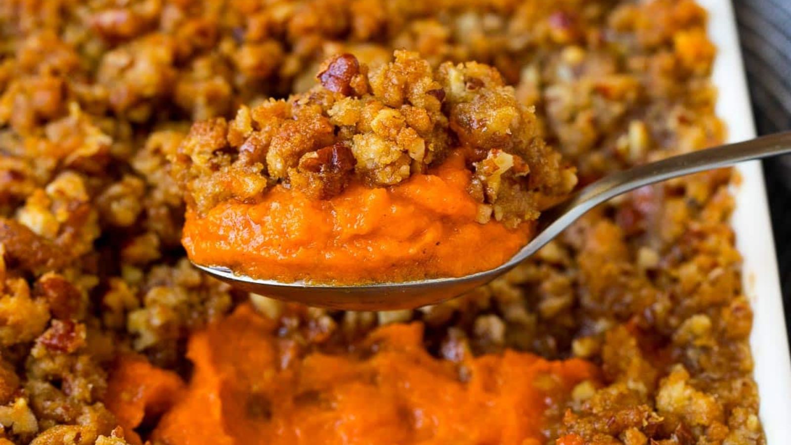 <p>This sweet potato souffle is a creamy blend of sweet potatoes and spices topped with a brown sugar and pecan streusel. An easy and elegant side dish that’s perfect for the holidays.</p>