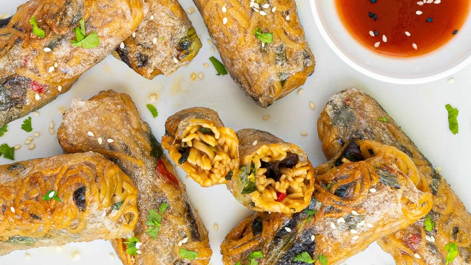 <p>Rolled and ready in just under 30 minutes, these ramen spring rolls are sure to be a scrumptious addition to your next dinner party. Serve it up as an appetizer or snack and let your guests enjoy the savory flavors of bok choy, scallion, and wood ear mushroom, cooked in a spicy blend of sriracha and soy sauce!</p><p><strong>Recipe:</strong> <a href="https://mypureplants.com/ramen-spring-rolls/"><strong>ramen spring rolls</strong></a></p>