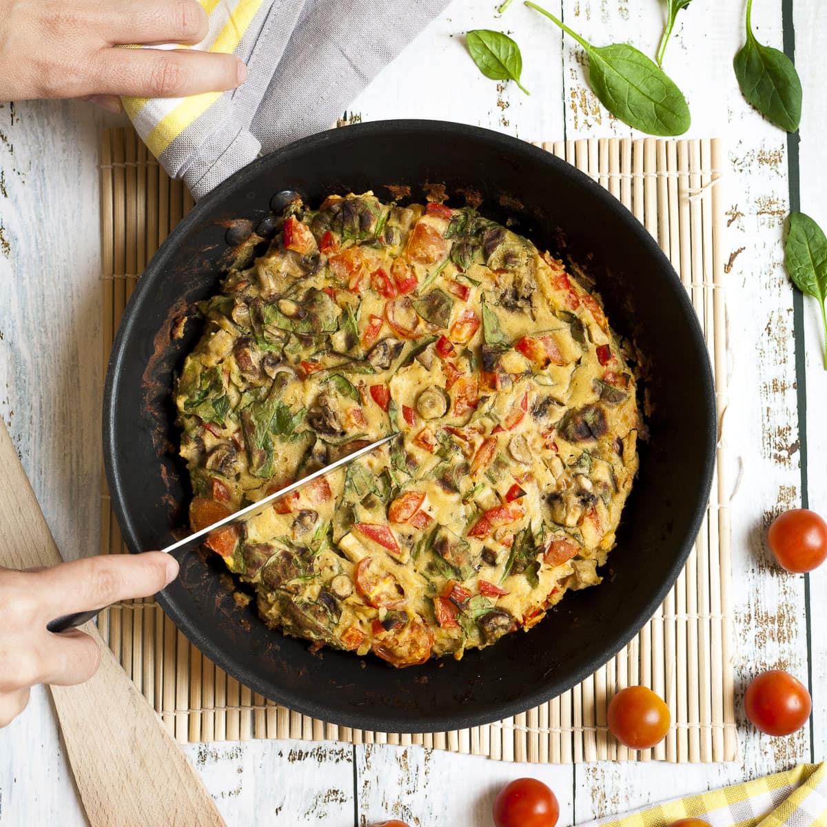 <p>This frittata is a healthy and satisfying breakfast option that is loaded with vegetables and made with a simple 3-ingredient chickpea flour base. It’s perfect for meal prep and can be enjoyed hot or cold.</p><p><strong>Recipe: <a href="https://mypureplants.com/vegan-frittata/">frittata</a></strong></p>
