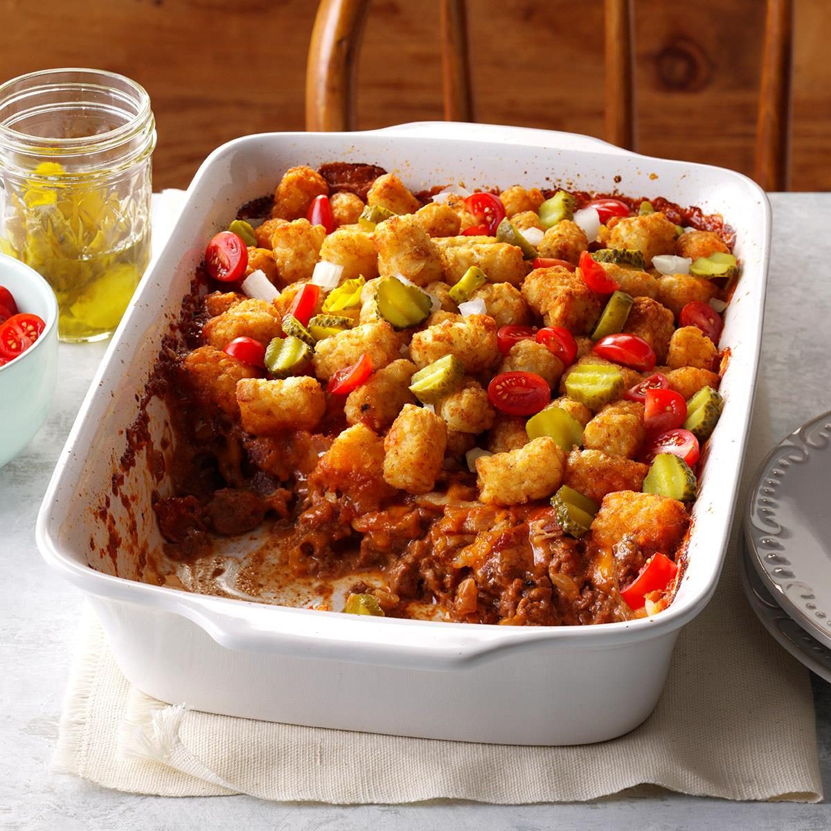 <p>This bacon cheeseburger <a href="https://www.tasteofhome.com/recipes/quick-tater-tot-bake/">tater tot casserole</a> is the perfect dish to bribe your kids; homework, chores, piano practice—consider them done! —Deanna Zewen, Union Grove, Wisconsin</p> <div class="listicle-page__buttons"> <div class="listicle-page__cta-button"><a href='https://www.tasteofhome.com/recipes/bacon-cheeseburger-tater-tot-bake/'>Get Recipe</a></div> </div>