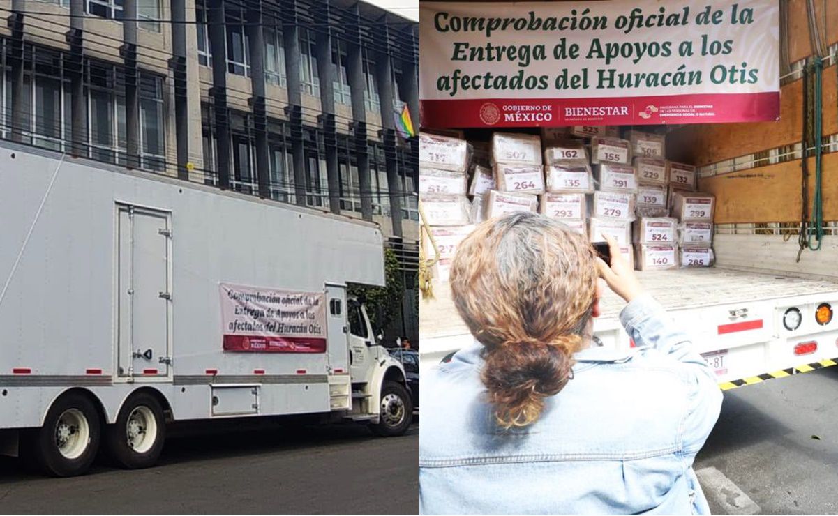 ariadna montiel presenta camiones con documentos de apoyos a afectados por huracán otis en guerrero