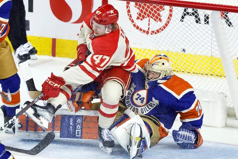 oilers win 13th straight by dousing flames 3-1