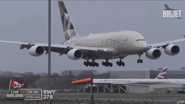 Shaky landings at London's Heathrow Airport as Storm Isha hits