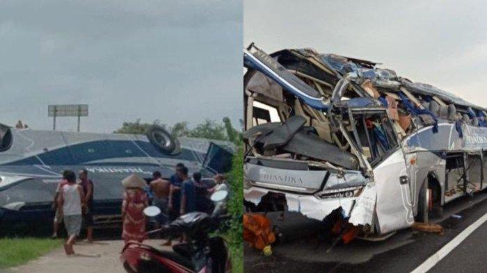 kronologi mengerikan saat kecelakaan bus new santika,terjun bebas di tol pemalang,dua orang tewas