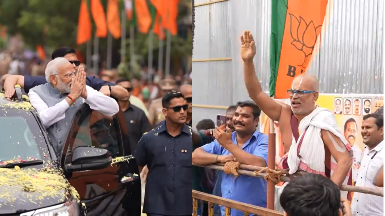 'o tiger!': seer chants shloka to praise pm modi during tamil nadu roadshow | video