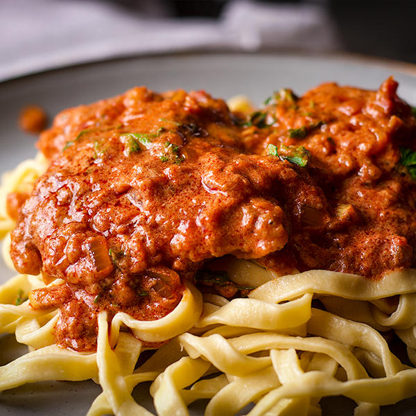 Hungarian Chicken Paprikash with Egg Noodles