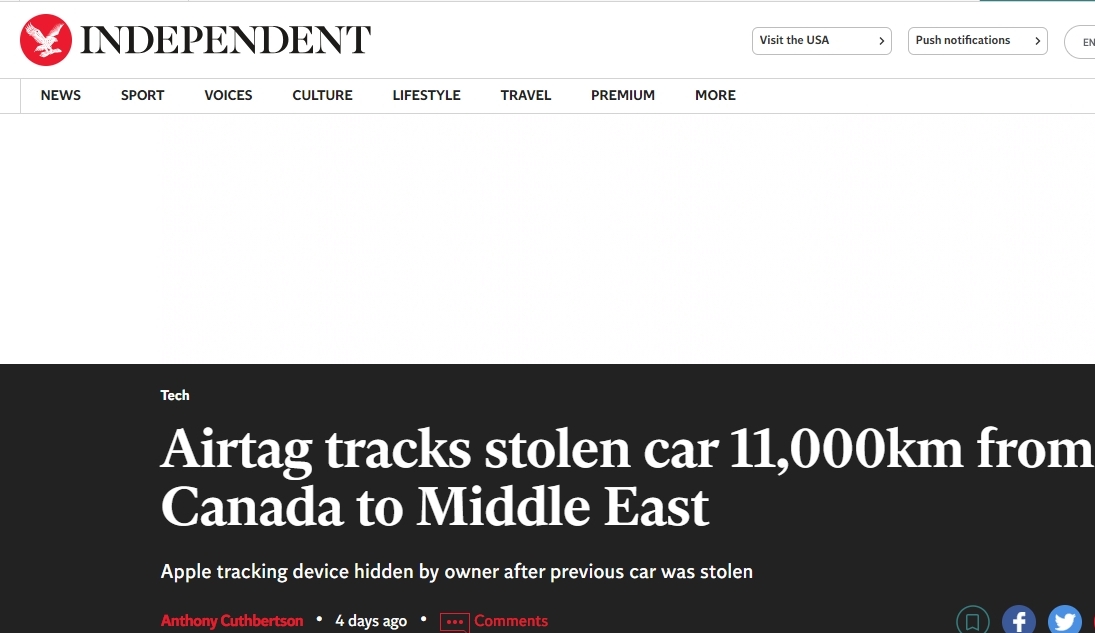 independent: paikannin paljasti varastetun auton matkan 11 000 kilometrin päähän!