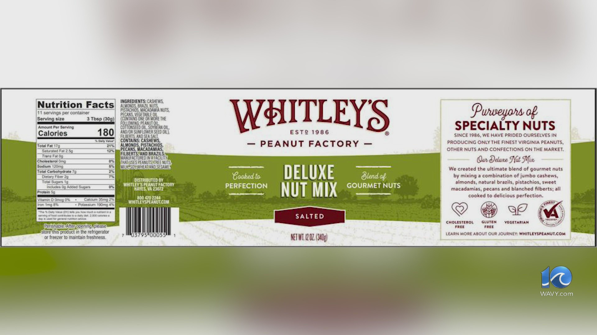 Whitley's Peanut Factory's 12oz Deluxe Nut Mix Recalled Due To ...