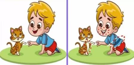 encuentra las 3 diferencias de la imagen del niño y el gato en solo 10 segundos