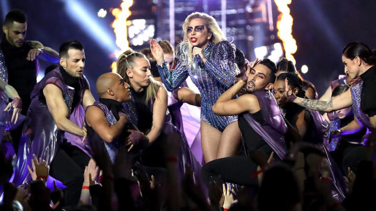 Lady Gaga during her 2017 Super Bowl halftime show, where Breitenstein performed