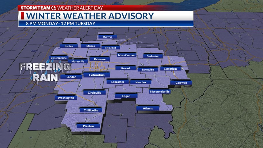 icing potential increases as freezing rain enters central ohio