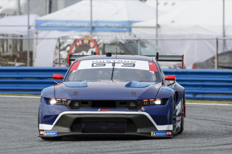 The #64 Ford Multimatic Motorsports Ford Mustang GT3 of Harry Tincknell, Mike Rockenfeller, and Christopher Mies during the Roar Before The Rolex 24 at Daytona International Speedway. Icon Sportswire/Getty Images