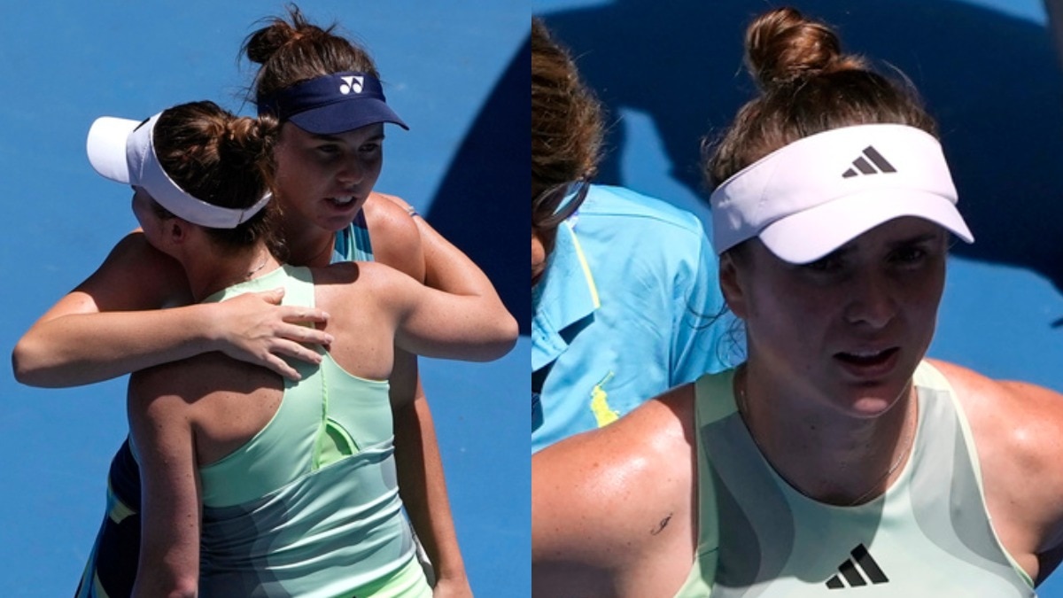 australian open 2024: linda noskova hugs teary-eyed elina svitolina after ukraine star retires due to injury