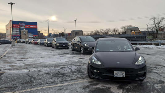 Long Line At Tesla Supercharger In Brooklyn