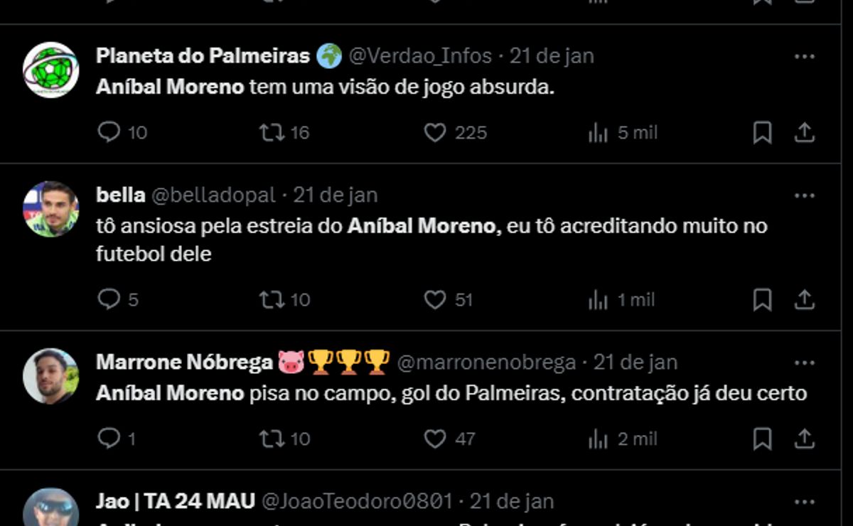 torcida do palmeiras elogia a estreia de aníbal moreno no campeonato paulista