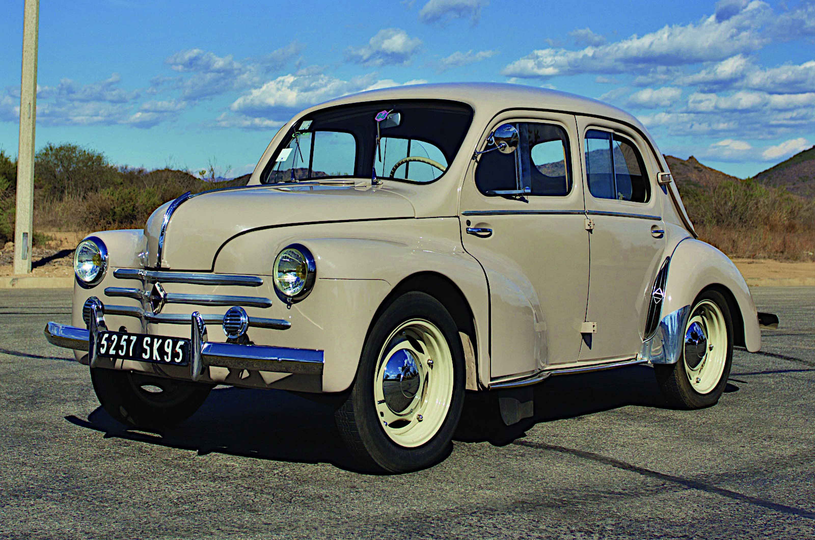 <p>In the early 1940s, all the Big Three US manufacturers were producing cars with high-domed hoods and very large, curved front fenders which housed the headlights.</p>  <p>From 1942, the shape of the Chevrolet Fleetline’s fenders extended beyond the items themselves and well into the front doors, a feature which, like the others mentioned, was taken up by several European auto makers after the Second World War.</p>  <p>Renault, not usually influenced by American styling, took all this on board with its first post-war model, the 4CV, sold in the UK initially as the 760 and later as the 750.</p>  <p>The original 4CV prototype, built in 1942, had absolutely none of the above, but it had all been added by the time production started five years later, along with non-functional horizontal metal strips which hinted (anachronistically, since the engine was mounted at the rear) at US-style chrome radiator grilles.</p>