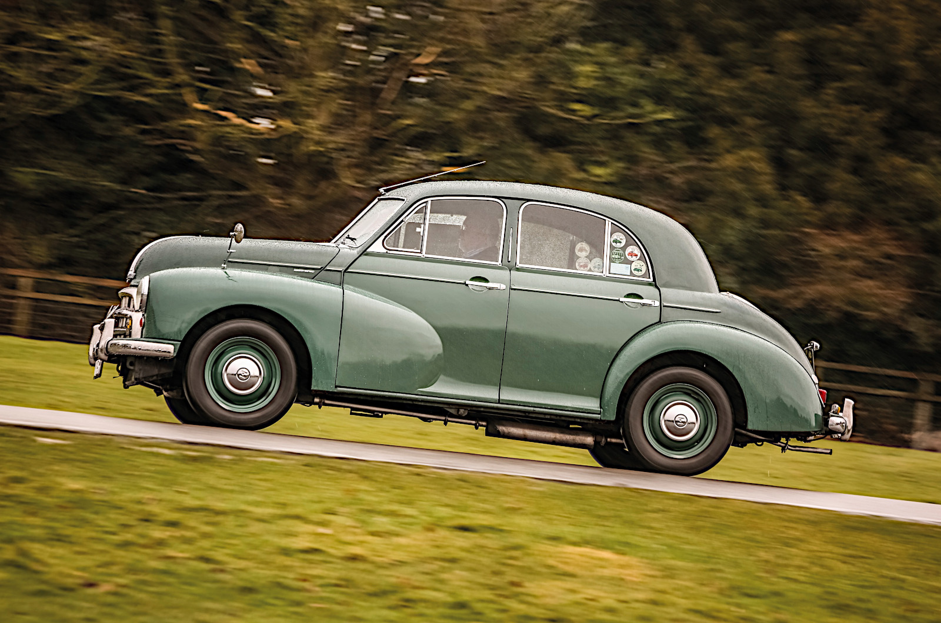 <p>Morris used Oxford as a model name more or less continuously from 1913 to 1971.</p>  <p>The generation produced from 1948 to 1954 was the first with unibody construction, and following contemporary fashion its design had a lot in common with that of the Chevrolet Fleetline, and indeed the Renault 4CV.</p>  <p>Unlike the Renault, the Oxford was front-engined, so it had a real radiator grille which, thanks to liberal use of chrome, added to the American-style look.</p>  <p>By the mid 1950s, that look had become old-fashioned, and the next Oxford, with a now-trendy straight-sided ponton body, had very little visual connection with the car it replaced.</p>