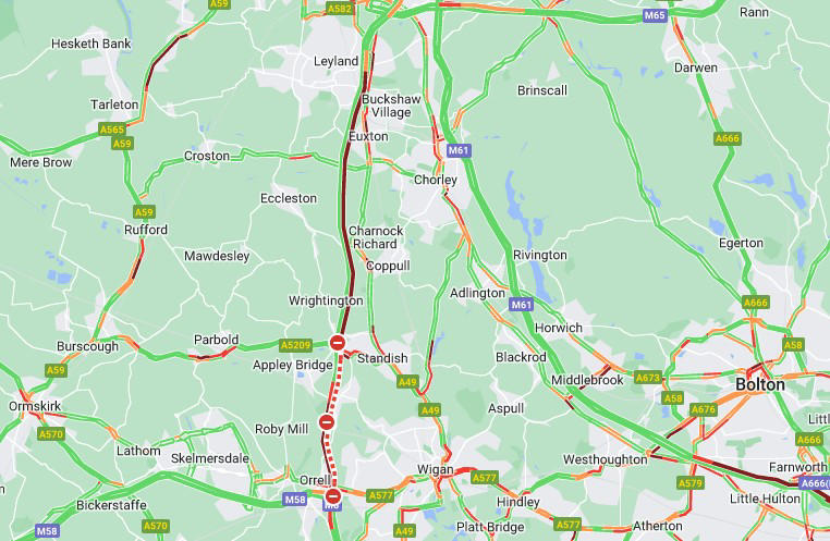 M6 update after motorway closed for hours at Standish after car and ...