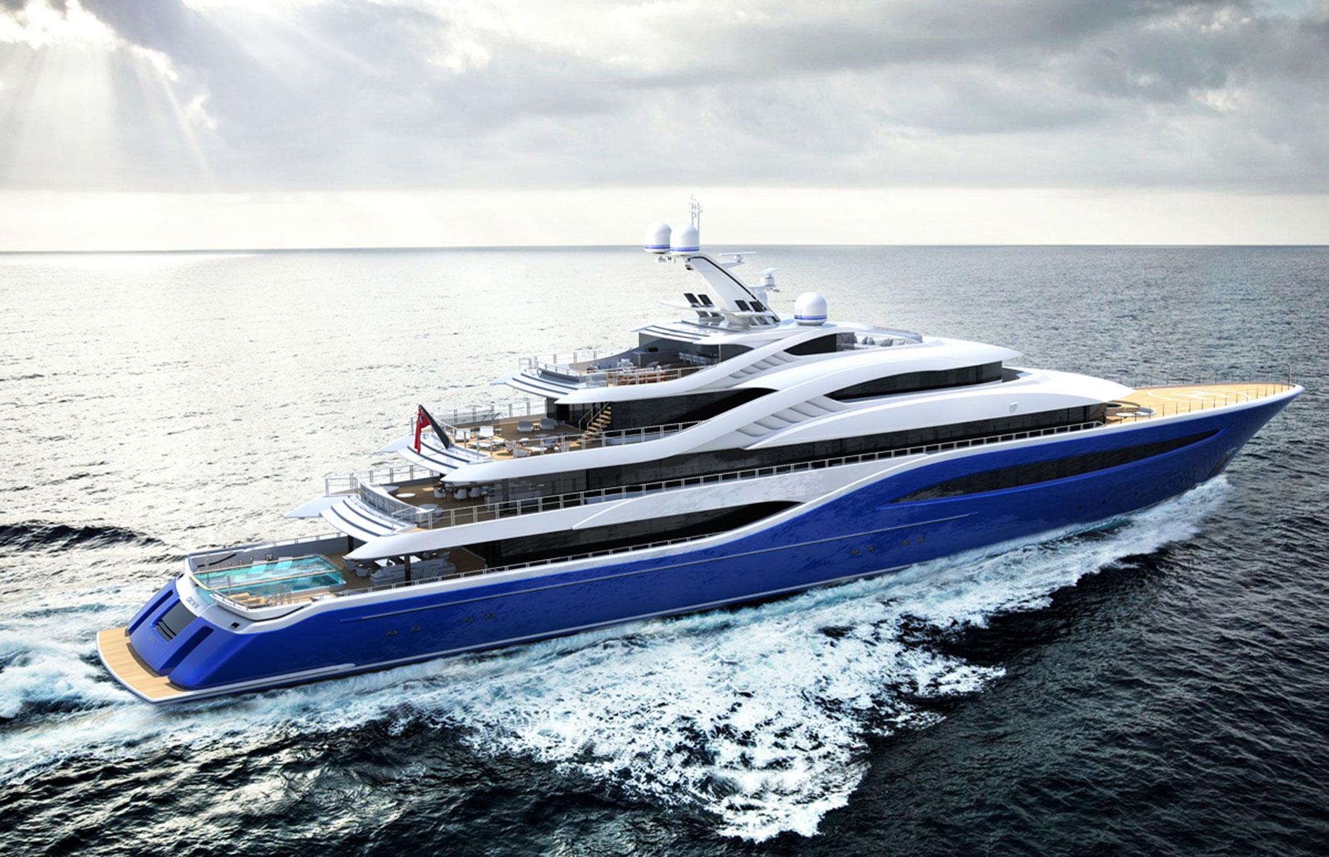 <p>The interiors are just as eye-catching, with the superyacht boasting a wealth of features.</p>  <p>For the billionaire who has everything, there's a helipad that can also be used as an outdoor cinema and basketball court. But the <em>pièce de résistance</em> has to be the incredible 21-foot (6.5m) glass-sided swimming pool on the lowest deck.</p>