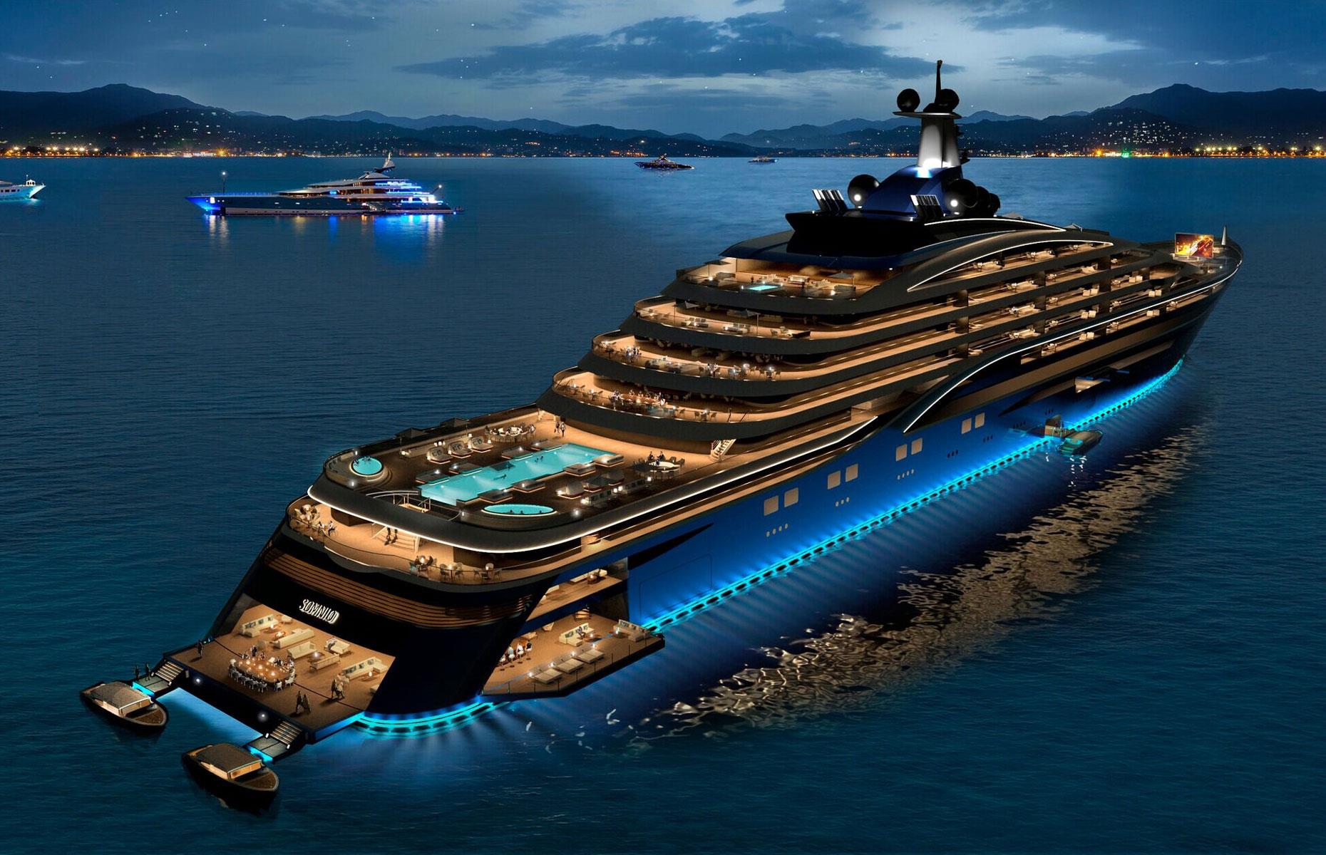 <p>Putting this year's other launches firmly in the shade, <em>Somnio </em>spans a colossal 728 feet (222m), making it the largest superyacht ever built.</p>  <p>The world's first "yacht-liner", this $600 million (£470m) floating palace for the mega-rich is billed as "the most exclusive address in the world" and will cruise the planet's iconic yachting destinations, from Monaco to French Polynesia.</p>  <p><em>Somnio </em>features 39 luxe private residences and a wealth of "six-star" amenities, including an enormous resort-style swimming pool, premium spa, opulent cinema, gourmet restaurants, 10,000-bottle wine cellar, and a library.</p>
