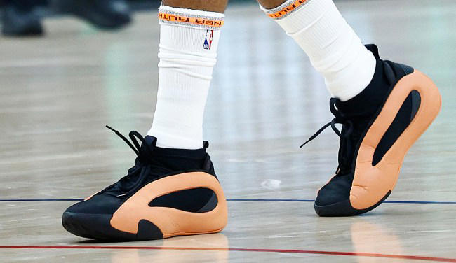 James Harden wearing his Adidas Harden Vol. 8 in its “Sculpted” launch colorway. (Photo by Ronald Martinez/Getty Images) Getty Images