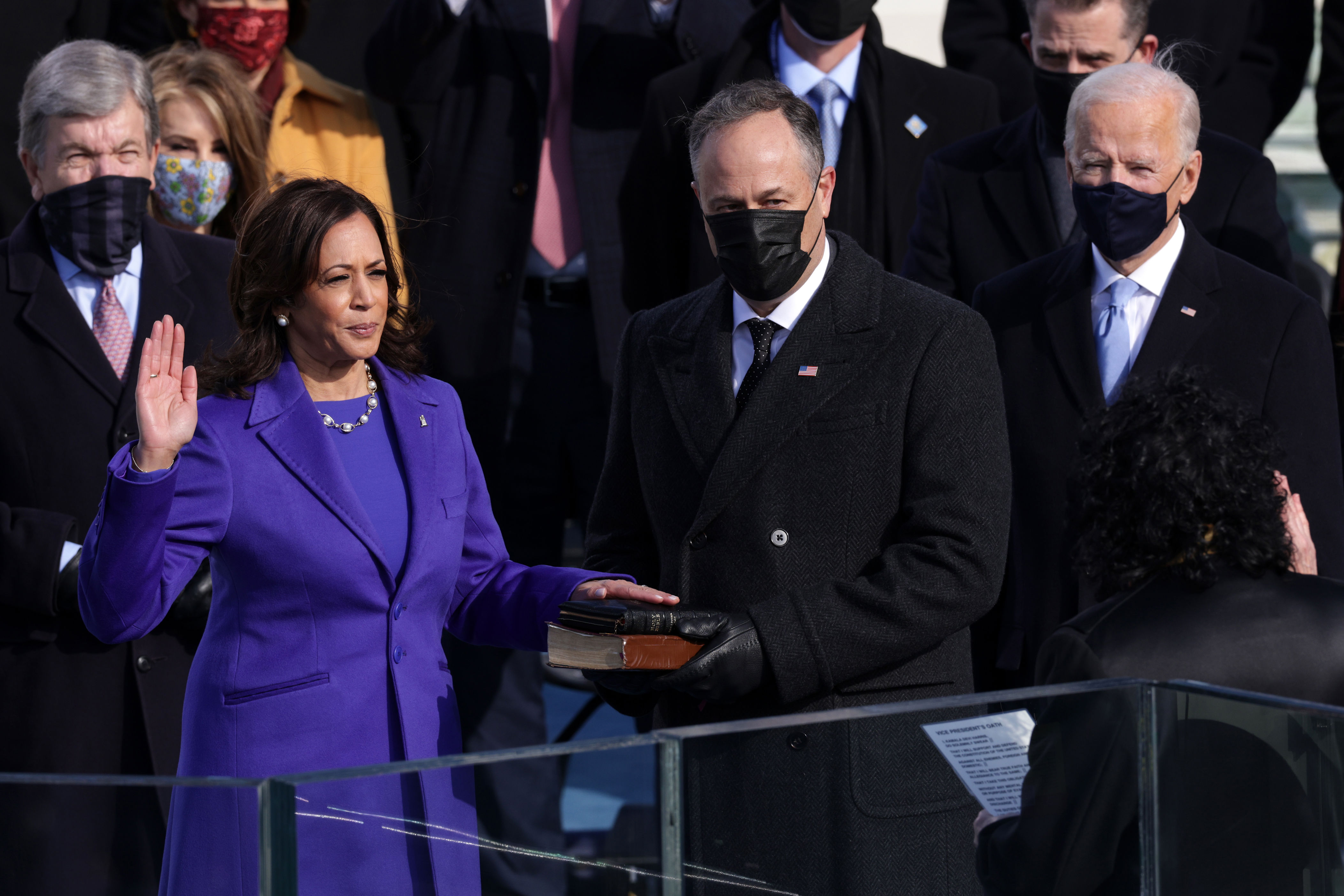 <p>On Jan. 20, 2021, former California attorney general and senator Kamala Harris became not only America's first female vice president but the country's first Black and first South Asian woman vice president when she <a href="https://www.wonderwall.com/celebrity/celebs-react-to-joe-bidens-inauguration-418834.gallery">took the oath of office on the steps of the U.S. Capitol</a> in Washington, D.C. In 2020, the Democrat from California -- who served her country alongside President Joe Biden -- also became the first woman of color on a U.S. presidential ticket for a major party.</p>