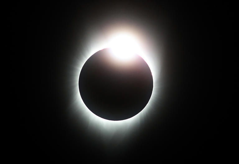 A total eclipse with the ‘diamond ring’ effect is seen from South Mike Sedar Park on Aug. 21, 2017, in Casper, Wyoming. Millions of people flocked to areas of the U.S. that are in the “path of totality” in order to experience a total solar eclipse. During the event, the moon passed in between the sun and the Earth, appearing to block the sun.