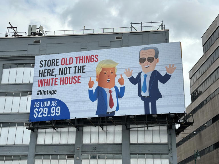 Manhattan Mini Storage billboard on the West Side Highways saying: “Store Old Things Here, Not the White House.” Photo: Phil O’Brien