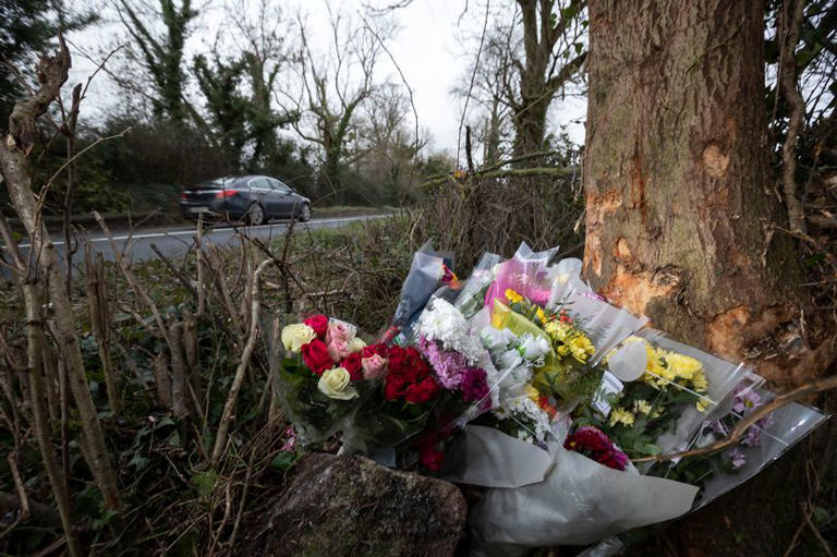 Floral tributes and personal items pictured at the scene of a crash which claimed the lives of three people in their 20s on the N80, near Carlow town on Wednesday night