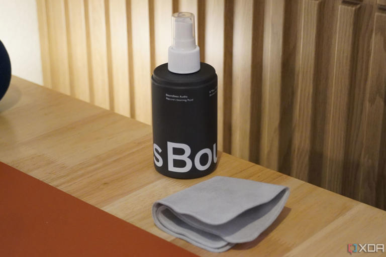 A microfiber cloth and cleaning solution.