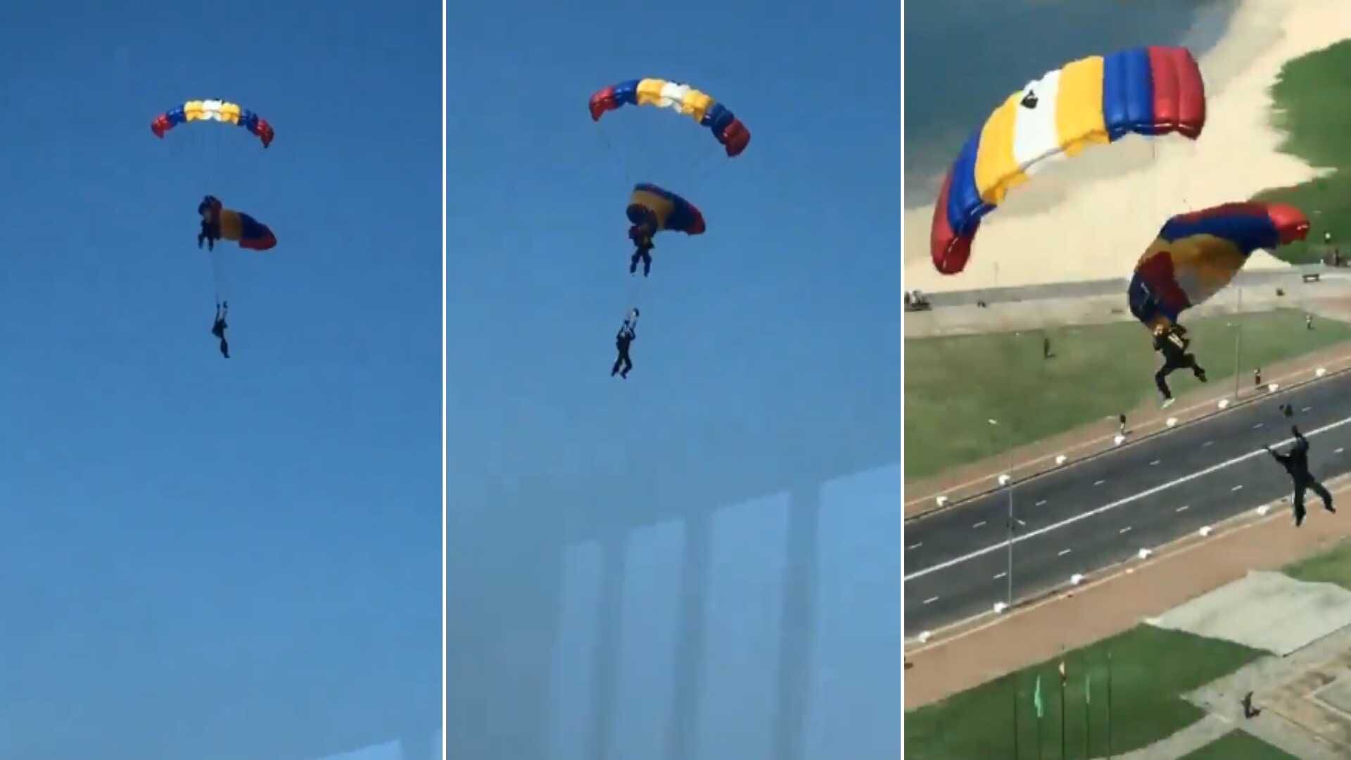 video: paracaidistas caen desde las alturas tras haber quedado enredados