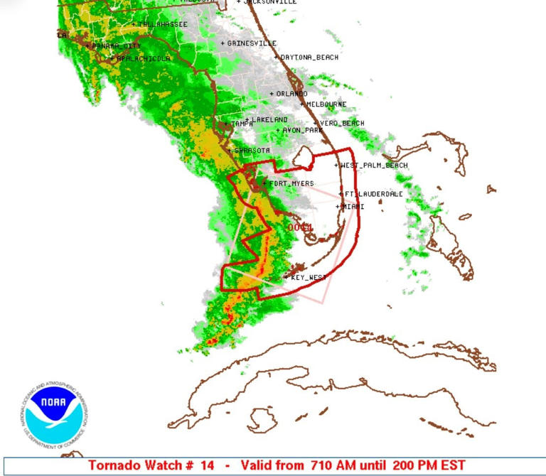 Tornado watch issued for Southwest Florida until 2 p.m. Sunday