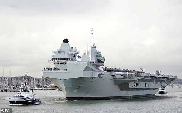 Back she goes: Britain's £3billion Big Lizzie warship moors in ...