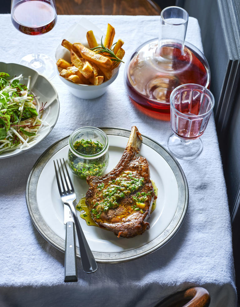 Bistro-style steak with confit frites and ravigote sauce