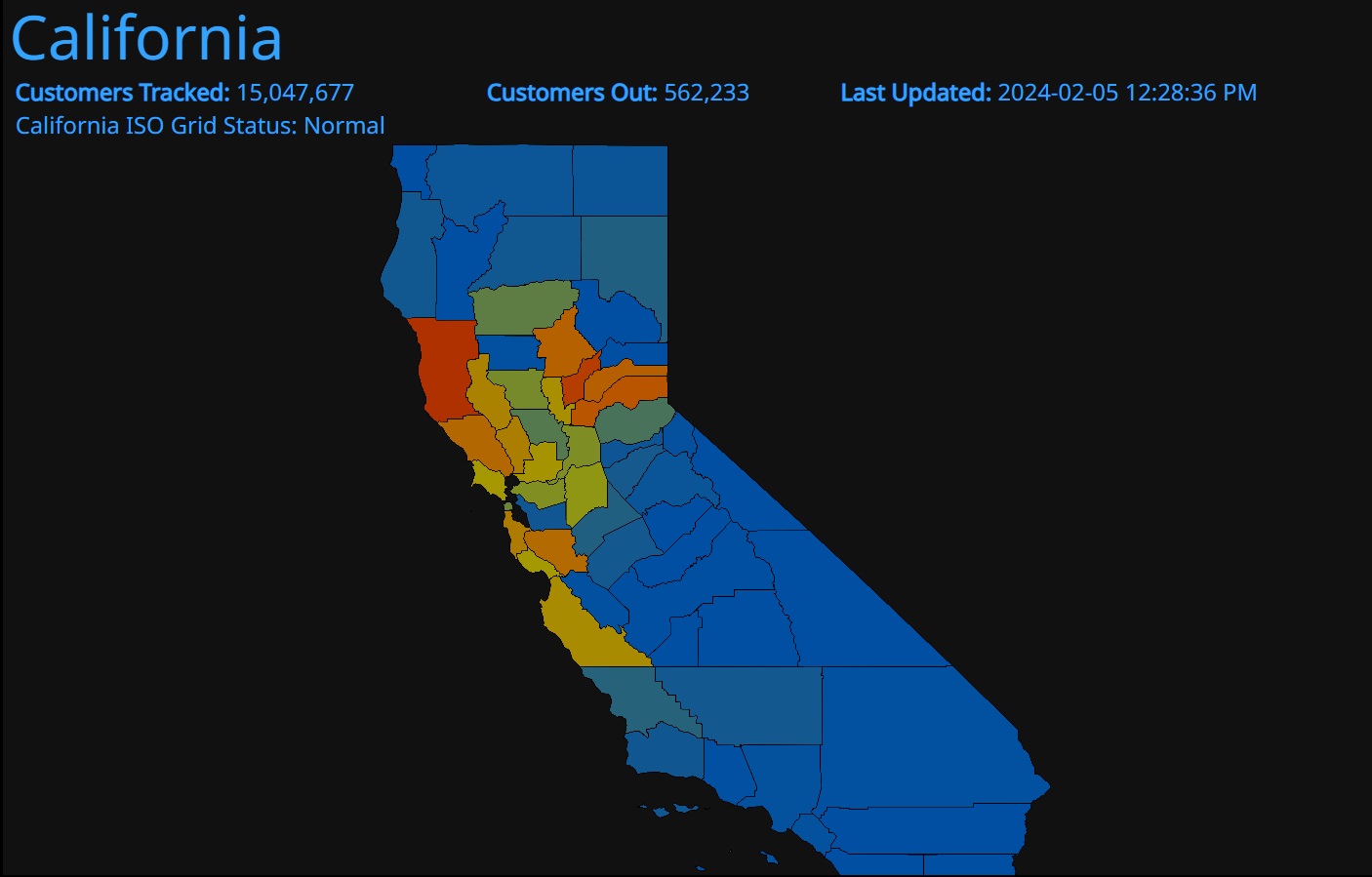 California Power Outage Map as Nearly 600,000 People Impacted