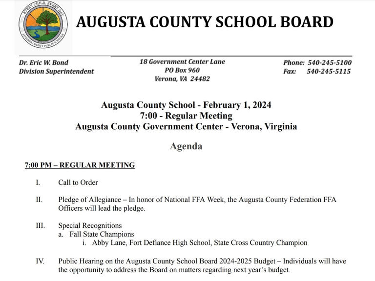 Augusta County School Board votes to include documents with agenda in