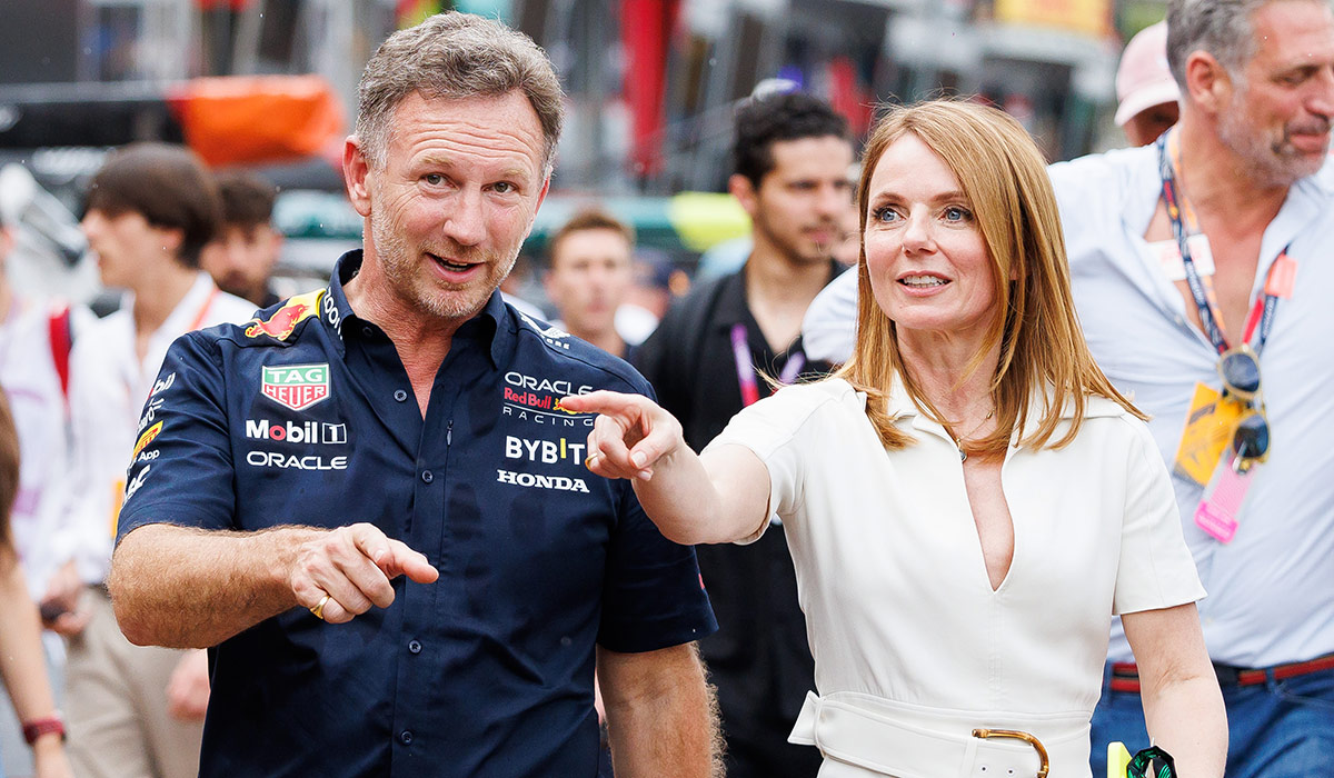 geri halliwell's husband seen laughing with f1 team as she stresses over 'inappropriate behaviour' claims
