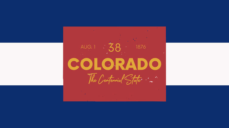 38 of 50 states of the United States with a name, nickname, and date admitted to the Union, Detailed Vector Colorado Map for printing posters, postcards and t-shirts