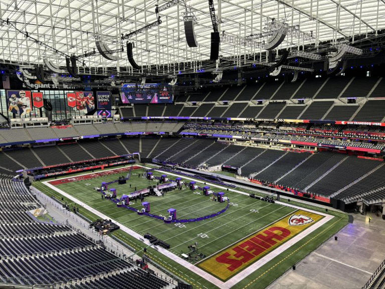 Chiefs logos take over rival Raiders’ stadium for Super Bowl