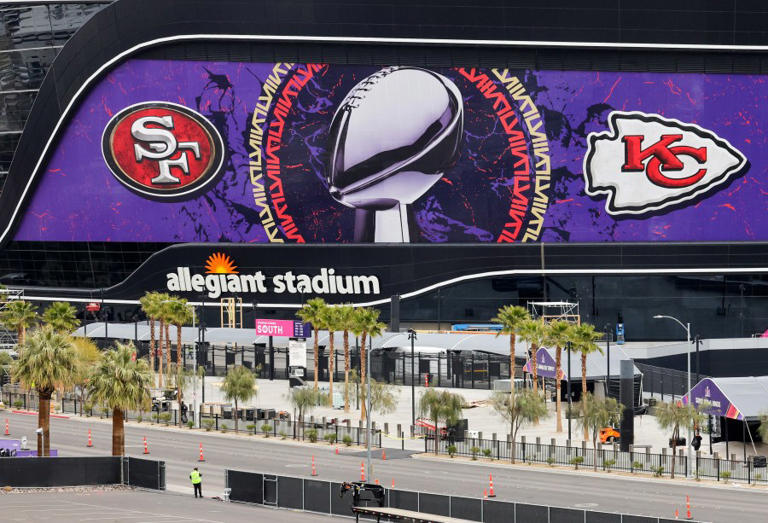 Chiefs logos take over rival Raiders’ stadium for Super Bowl