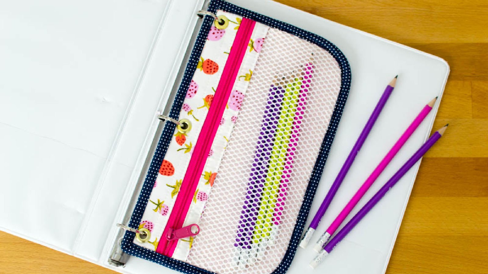 <p>Here, I’ll show you how to do a mash-up of the previous two patterns to make a <a href="https://sewcanshe.com/2018-7-12-show-off-saturday-sewing-3-ring-pencil-pouches/" rel="noreferrer noopener">3-ring binder pencil pouch</a> with grommets and mesh (or vinyl)!</p>